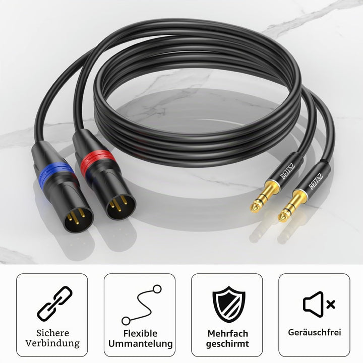 XLR auf Klinke 6,35mm Mikrofonkabel,Balanced Stereo 1/4 Zoll TRS Stecker auf XLR Stecker für Mixer,