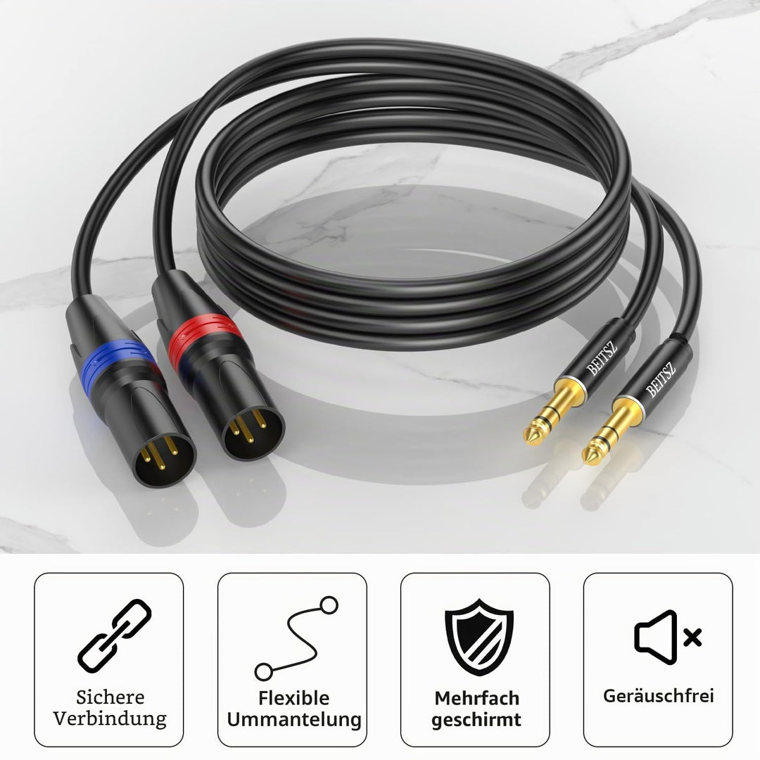 BEITSZ XLR auf Klinke 6,35mm Mikrofonkabel,Balanced Stereo 1/4 Zoll TRS Stecker auf XLR Stecker für