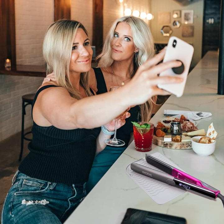 ANGENIL Professioneller Glätteisen 2.5 cm, Silikon-Verbrühschutz Locken keramik ion Haarglätter zum