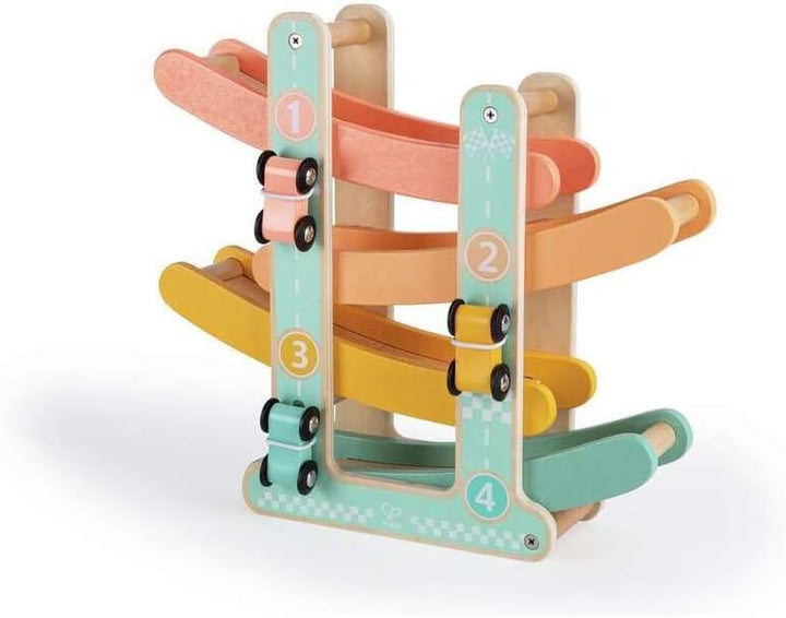 Hape Flickflack Rennbahn aus Holz mit 3 Autos –Limitierte Auflage – Montessori Motorikspielzeug &amp; Au