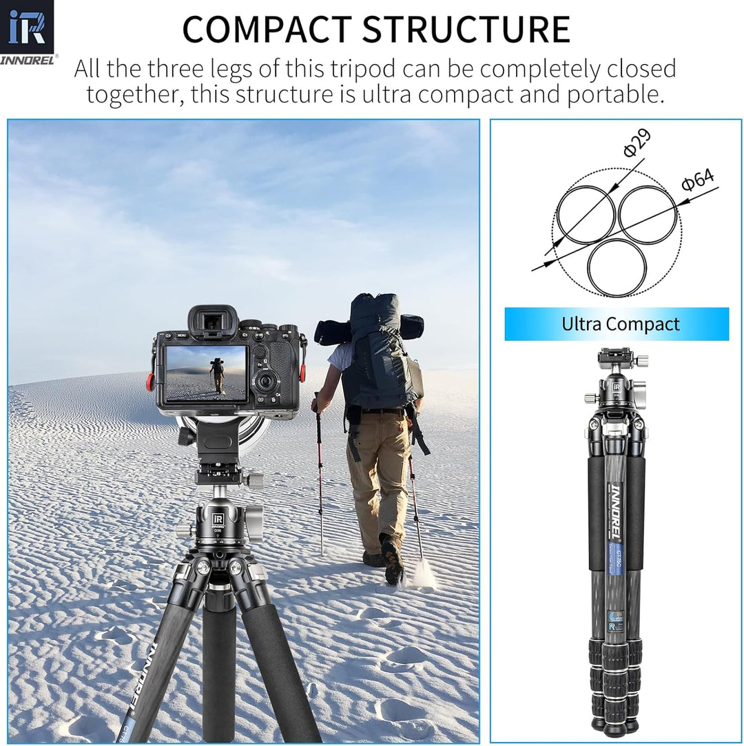 Kohlefaser-Stativ-INNOREL CT75C Professionelles Reisestativ für DSLR-Kamera Schwerlastständer 28mm R