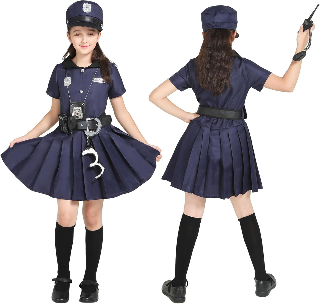 Sincere Party Mädchen Polizist Kostüm,Cutie Cop Dress Up Rollenspiel Set für Mädchen 4-6 Jahre, 4-6