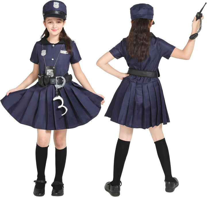 Sincere Party Mädchen Polizist Kostüm,Cutie Cop Dress Up Rollenspiel Set für Mädchen 4-6 Jahre, 4-6