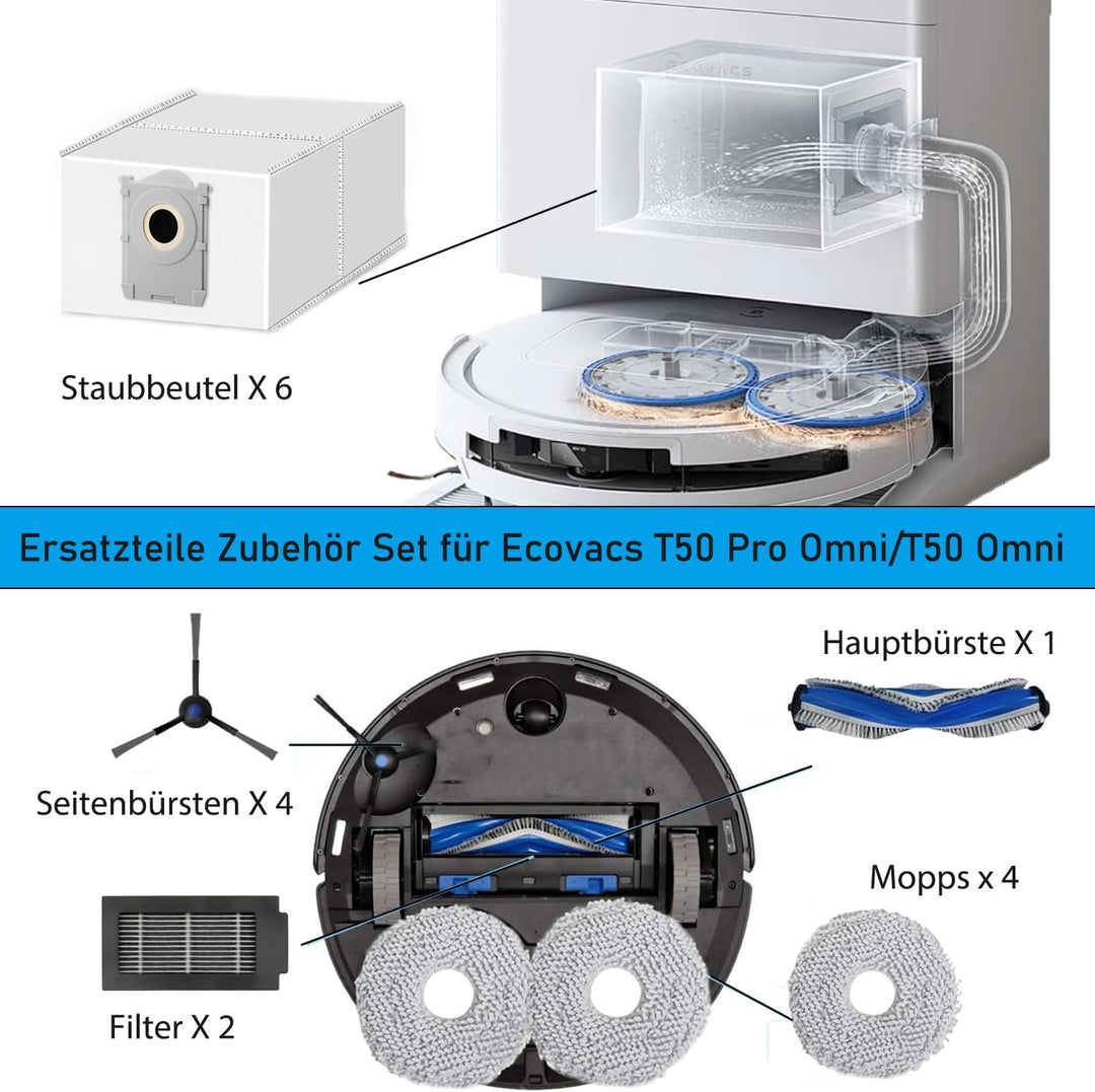 Zubehörset für Ecovacs Deebot T50 PRO Omni/T50 Omni/T50 PRO Omni Gen2, Saprdii 1* Hauptbürste 6*Stau