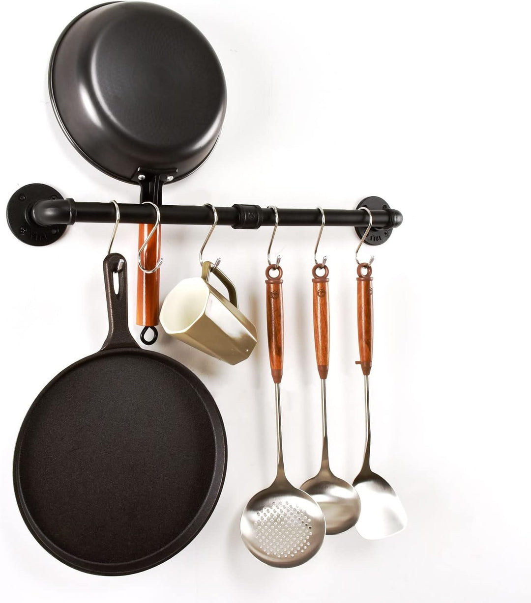 Rohr Topf Pan Rack Wandbefestigte industrielle Utensil Deckel Halter Kochgeschirr Aufhänger Küche Or