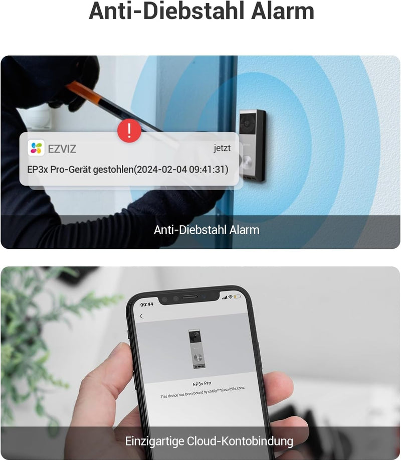 EZVIZ Video Türklingel mit 2K & 1080p Doppelkamera, Kabellose Türklingel mit Solarpanel, Personenerk