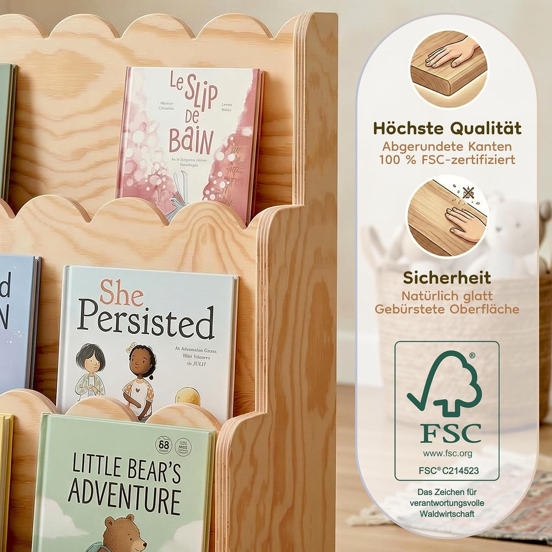 smartwood Montessori Bücherregal Kinder - Kinderzimmer-Regal mit 3 Fächern aus FSC-zertifiziertem Ki