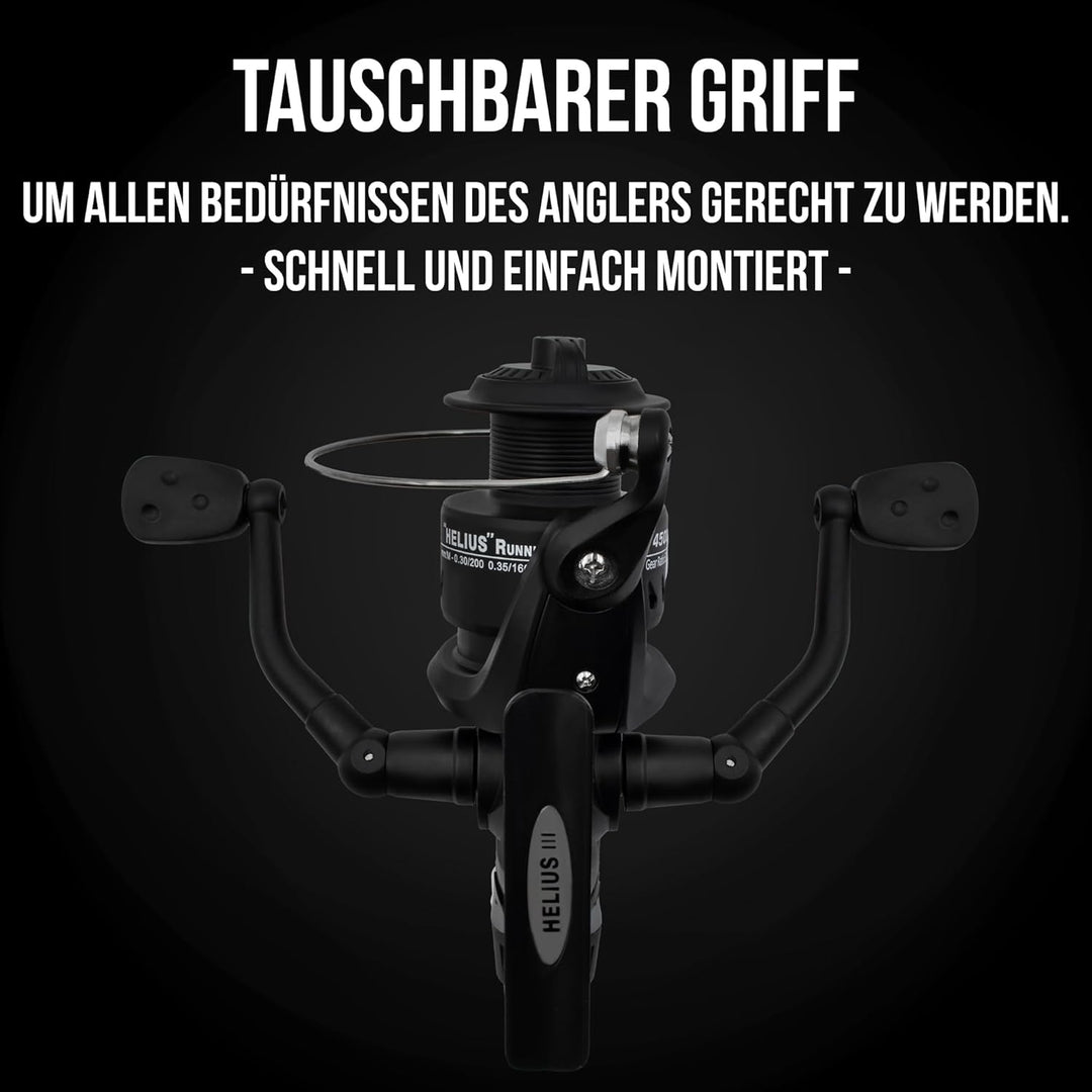 Karpfenangeln Einsteiger Set: Helius Runner III + Karpfenrute Black Phantom II - Karpfenset 3 Combos