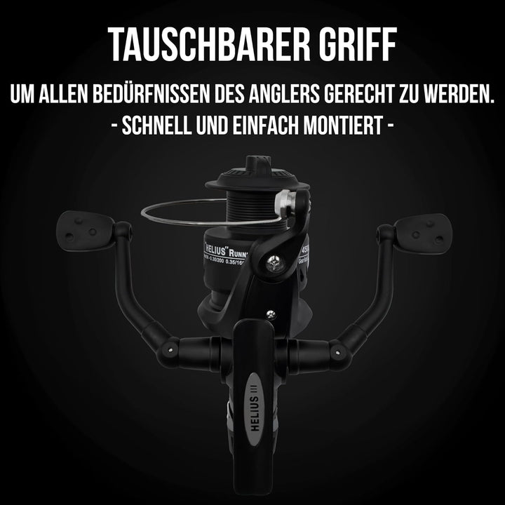Karpfenangeln Einsteiger Set: Helius Runner III + Karpfenrute Black Phantom II - Karpfenset 2 Combos