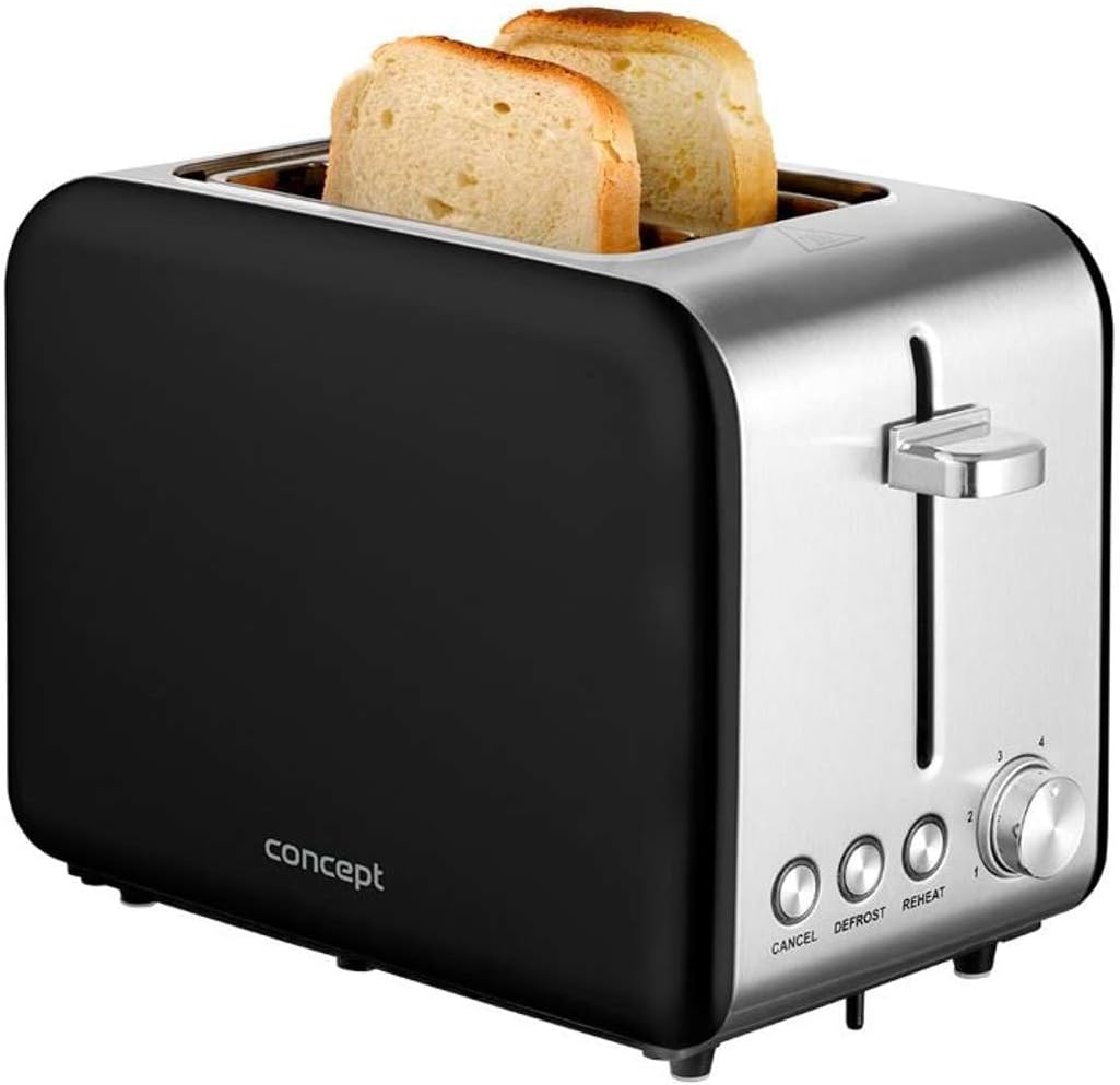 Concept TE2052 Edelstahl Toaster mit Breitem Schlitz 36mm 2 Röstkammern Elektronischer Timer 950W Ma