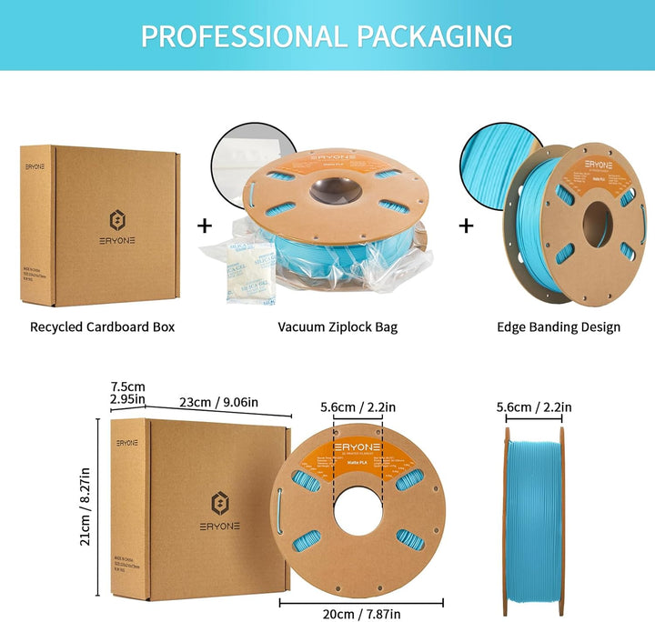 ERYONE Matte PLA 3D Drucker Filament 1.75mm, Massgenauigkeit +/- 0.03 mm, 1 kg 1 Spule, Matte Aqua B