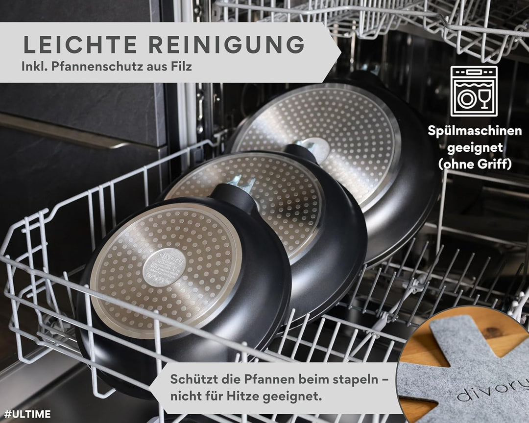 DIVORY Pfanne 24cm I Abnehmbarer Griff, Induktion, beschichtet, Aluminium – Bratpfanne mittel + Pfan