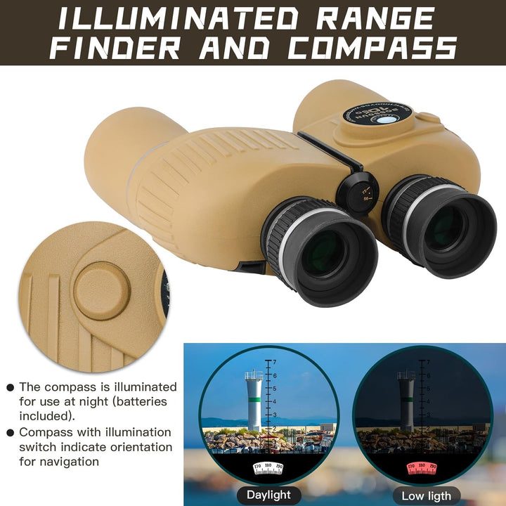 10x50 Marine Fernglas,Fernglas mit Nachtsicht Entfernungsmesser und Kompass, für Wassersport-Enthusi