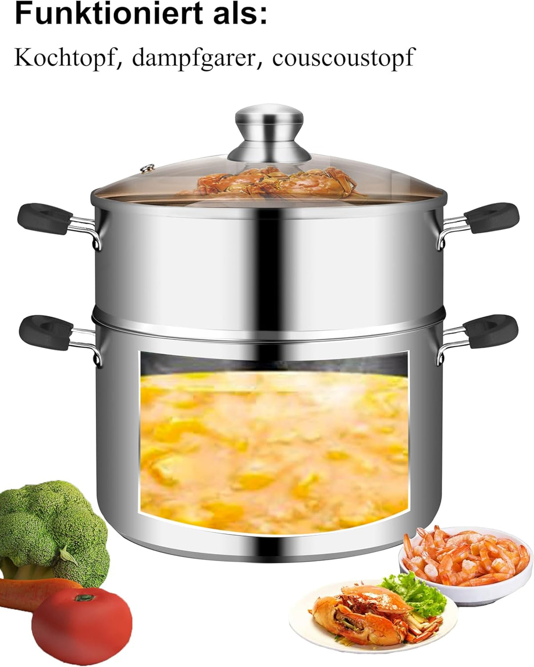 VENTION Kochtopf Dampfgarer Induktion, Couscoustopf 18 cm, 2 litres Induktion 18 Cm/2 L, Induktion 1