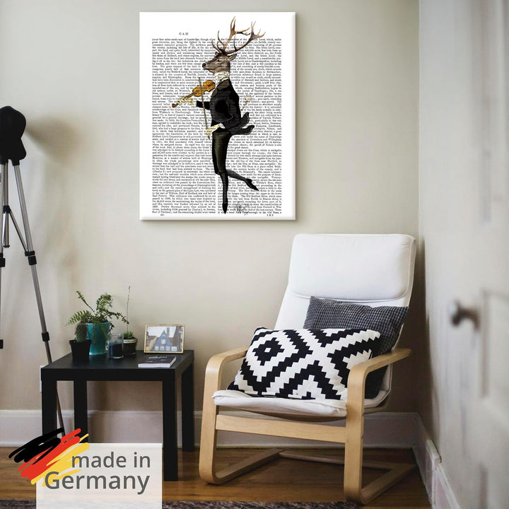 ARTland Leinwandbilder Wandbild Bild auf Leinwand 45x60 cm Wanddeko Hirsch Musik Skandinavisch Tiere