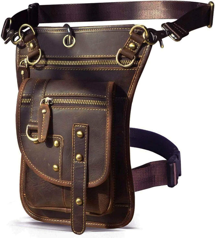 Le'aokuu Herren Echtes Leder Tasche Hüfttasche Beinbeutel Kleines Haken Tasche Messenger Bag