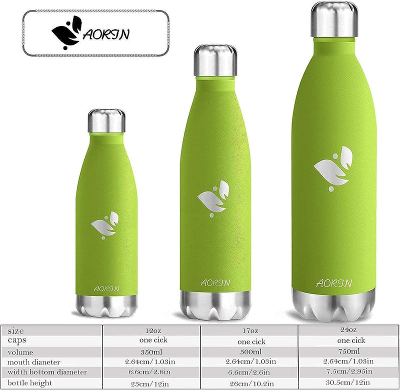 AORIN Vakuum-Isolierte Trinkflasche - 350ml/500ml/750ml - Wasserflasche BPA-Frei,24 H Kühlen & 12 H