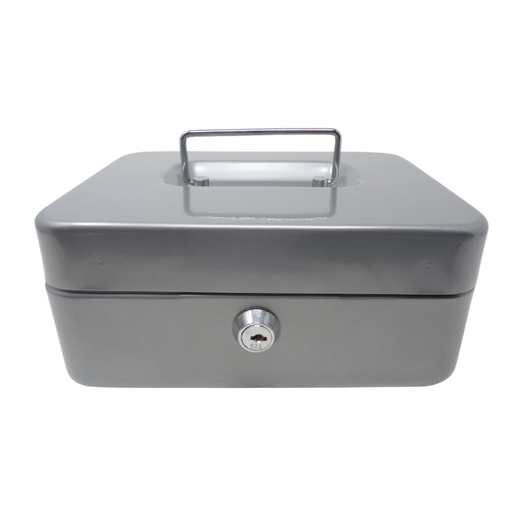 Geldkassette aus Metall - Silber - 200 x 160 x 90 mm - Sicherer Aufbewahrungsort für Bargeld und Wer