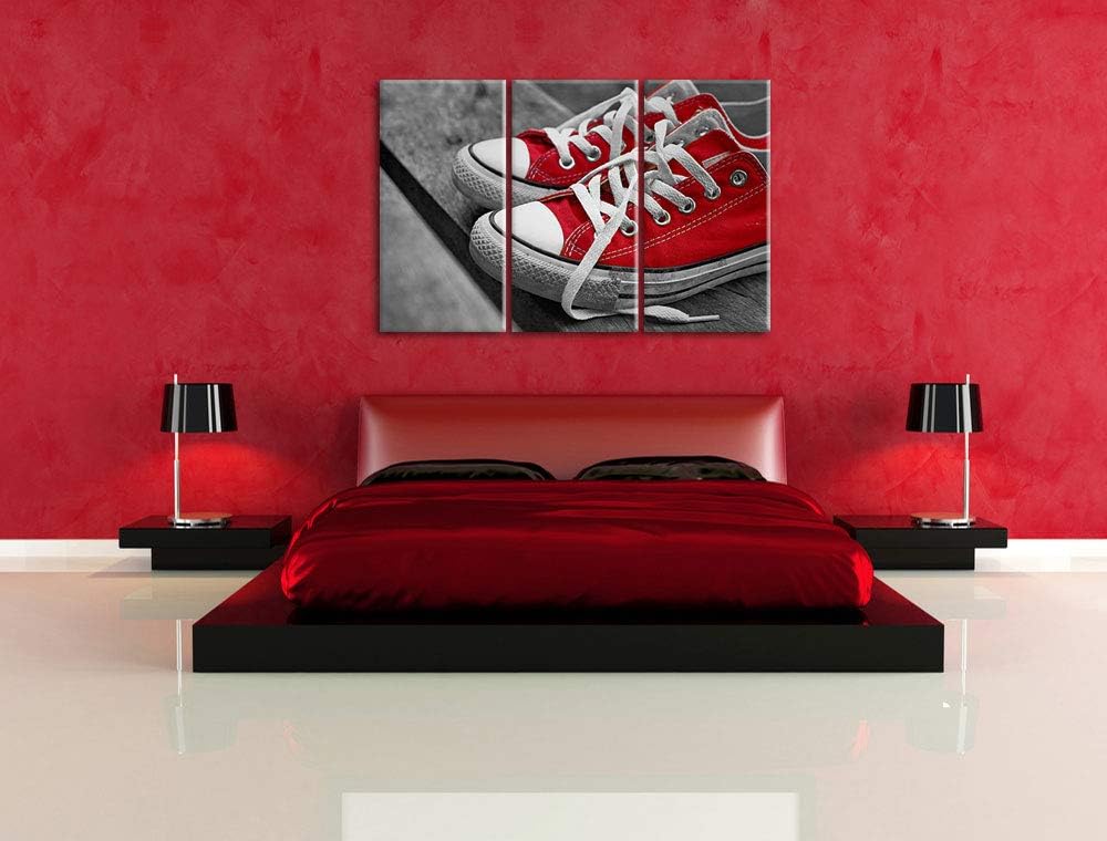 Pixxprint Coole Rote Schuhe als Leinwandbild | Grösse: 3 Teilig (120x80) | Wandbild| Kunstdruck | fe