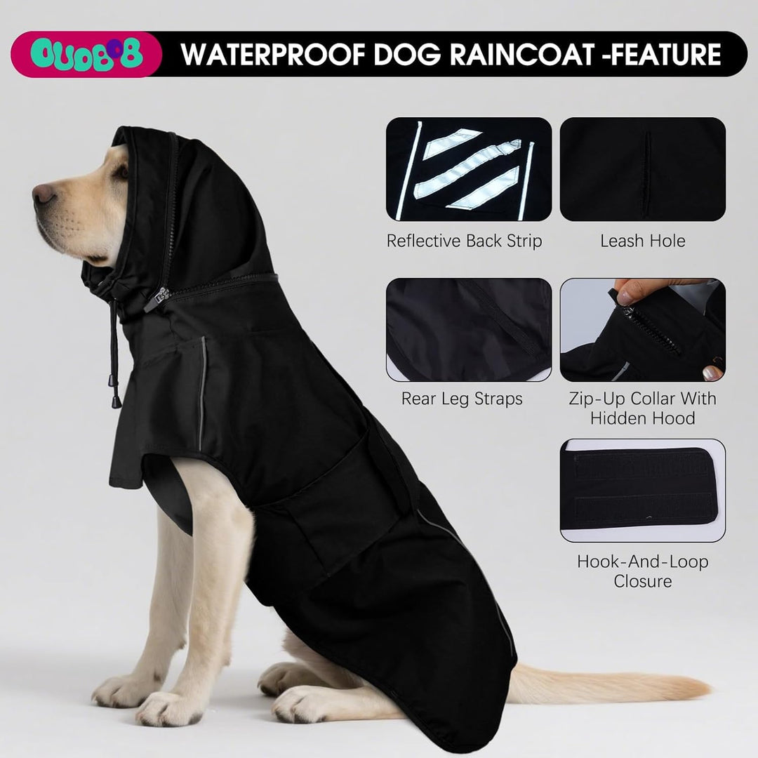 Hunde-Regenmantel – wasserdicht und reflektierend, verstellbare Passform mit Loch für die Leine und