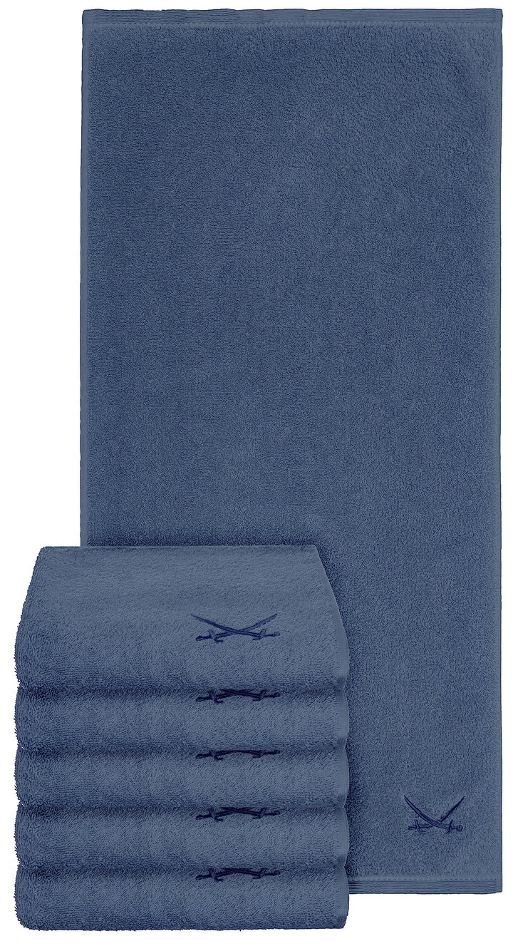 Sansibar Handtuch mit gesticktem Säbel Logo Badtuch 100% Baumwolle 50x100 cm (6er Set, Blau) 6er Set