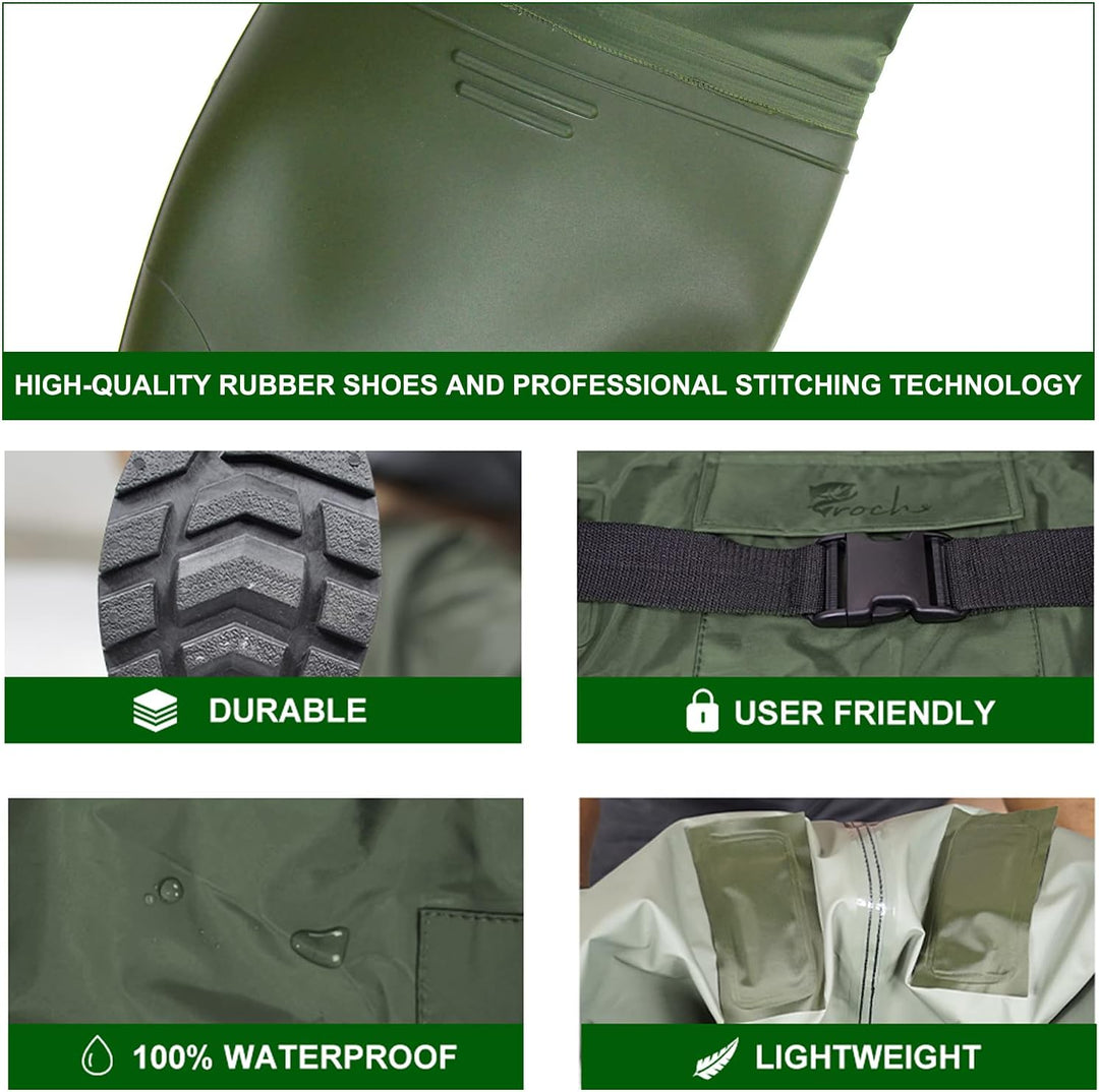 Croch Wathose für Herren Damen Anglerhose Wasserdicht PVC Nylon mit Gummi Watstiefel Grösse 38-47 Pe