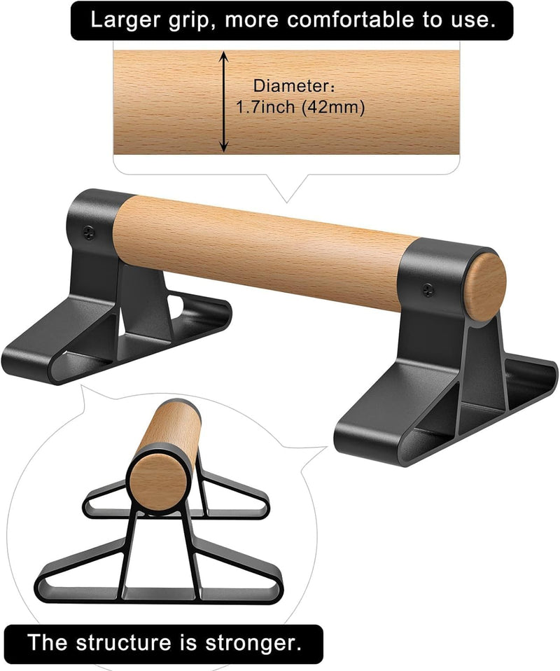 SELEWARE Liegestützgriffe mit ergonomischem Holz Griff und hochbelastbarem Stahl - Rutschfeste Push-