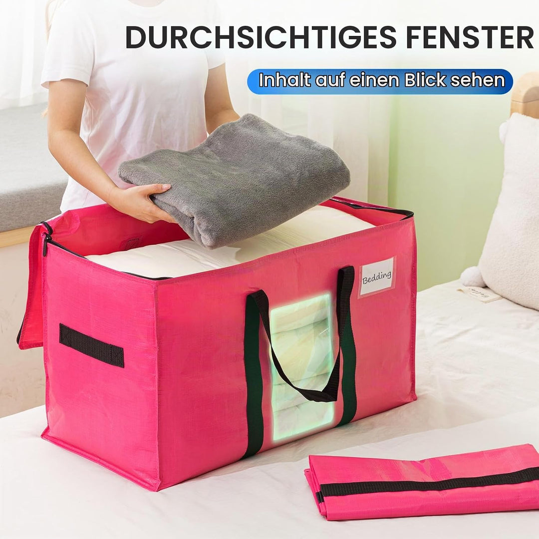 TAILI Umzugstasche mit Reissverschluss, 2 PCS Rosa Grosse Aufbewahrungstasche mit Griffe &amp; Deckel Si