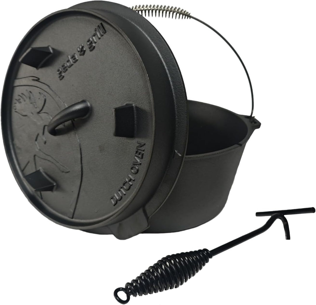 GEDA Grill Dutch Oven Set 5,6L + 9L – Gusseisentopf Set ohne Füsse, Feuertopf/Schmortopf aus Gusseis