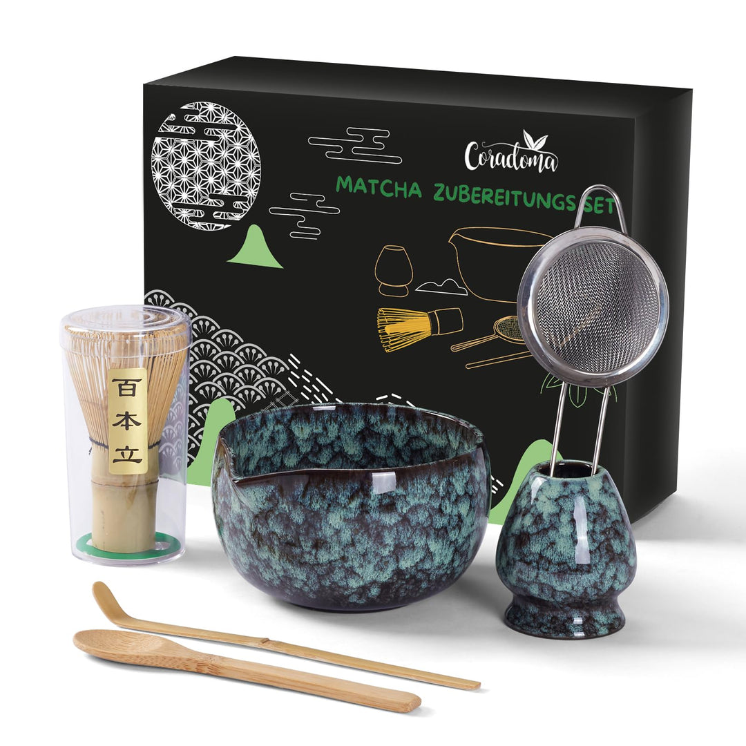 Matcha Tee Set – Japanisches Ceremonial Matcha Zubereitungsset | mit Bambus Chasen, Chashaku Löffel,