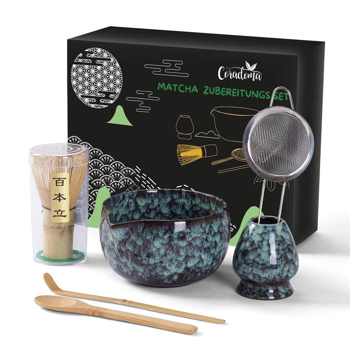 Matcha Tee Set – Japanisches Ceremonial Matcha Zubereitungsset | mit Bambus Chasen, Chashaku Löffel,