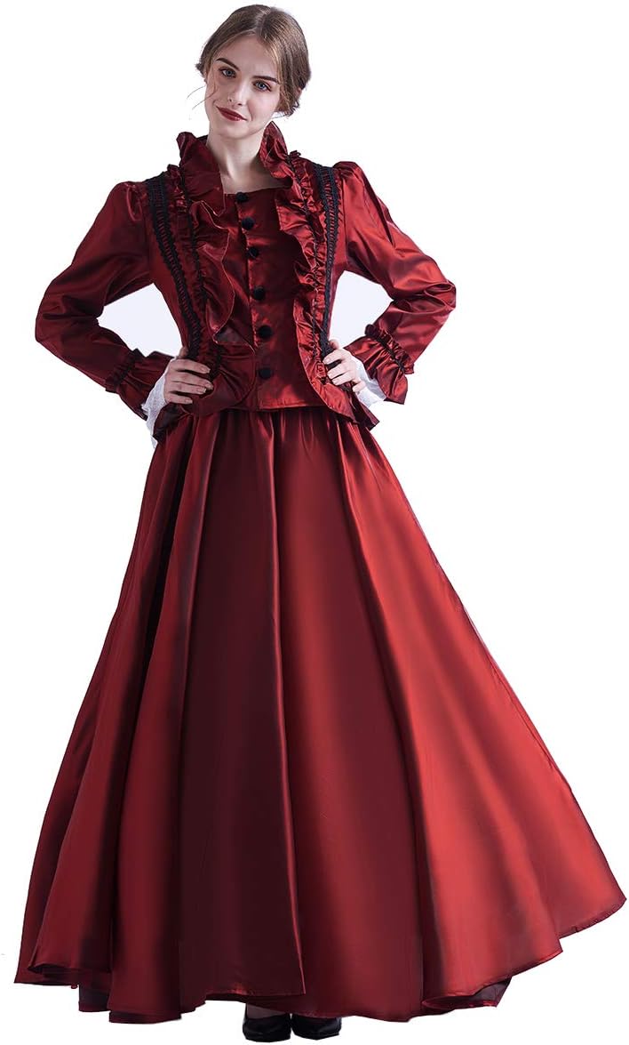 GRACEART Damen Gothic Viktorianisches Kleid Renaissance Maxi Kostüm (XXL, Rot) XXL Rot, XXL Rot