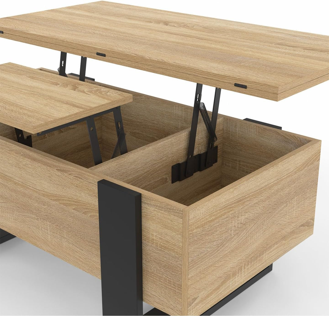 IDMarket - Rechteckiger Couchtisch, klappbar, umwandelbar in einen Esstisch Phoenix, Holz und Schwar