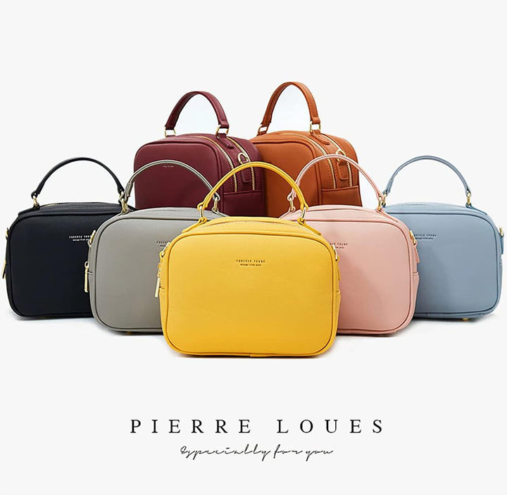 PIERRE LOUES Damen Handtasche Umhängetasche Henkeltasche Modischer Urban Chic Style PU Kunstleder fü