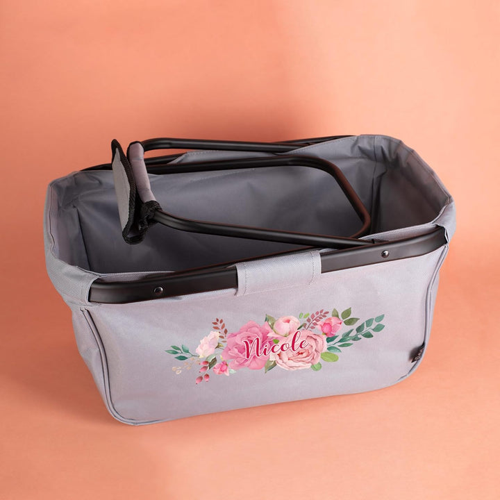 Herz & Heim® Einkaufskorb personalisiert/faltbar/modernes Design/Geschenk-Idee für Jedermann (Rosen)