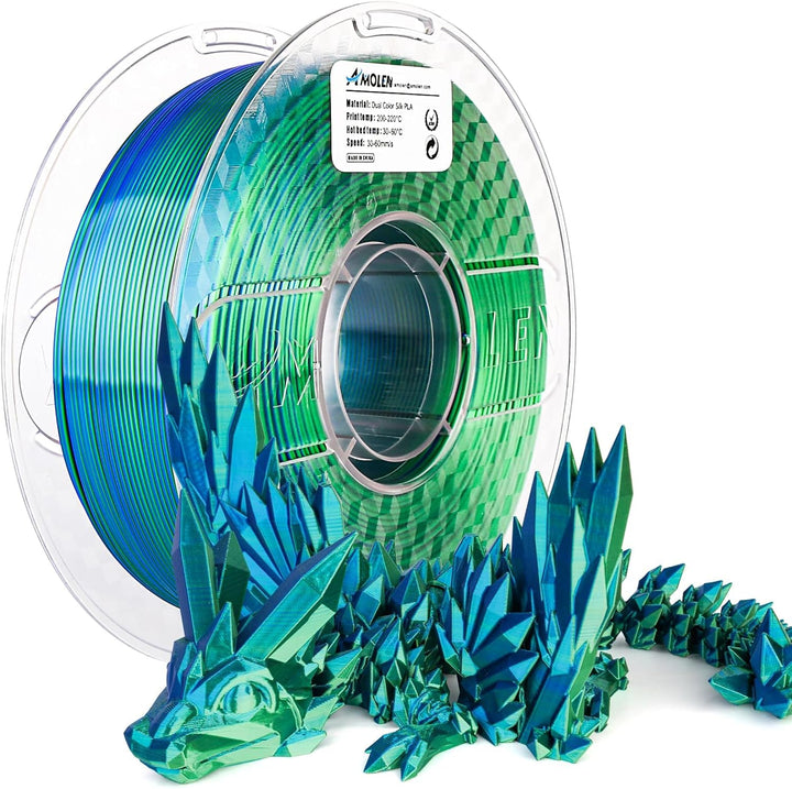 AMOLEN Silk PLA 3D Drucker Filament, Zweifarbig Blau Grün PLA 1.75mm, Schillerndes Farbwechsel Filam