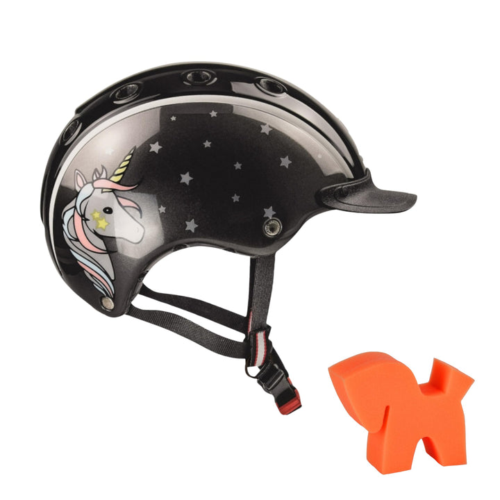 CASCO Kinder Reithelm NORI Einhorn schwarz/grau + Hufkratzer Reiterladen24 schwarz/grau S (52-56cm),