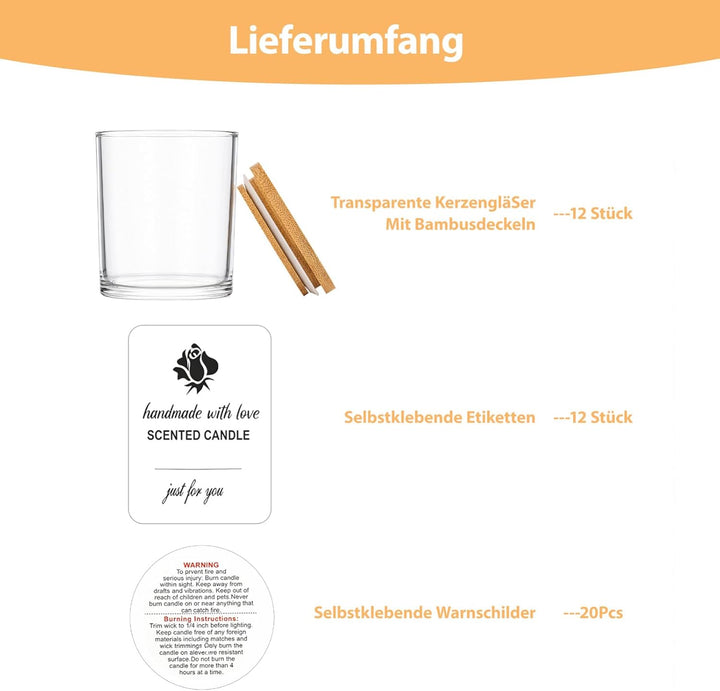 ARATERVIO 12er-Pack Klare Glas-Kerzengläser mit Holzdeckel &amp; Silikon-Dichtring Candle Container zum