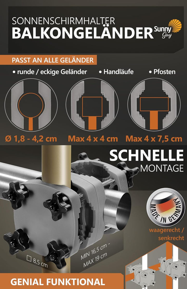4smile Sonnenschirm Balkon SunnyShade, Beige - 3-in-1 SET Sonnenschutz Balkon - UPF 50+ Sonnenschirm