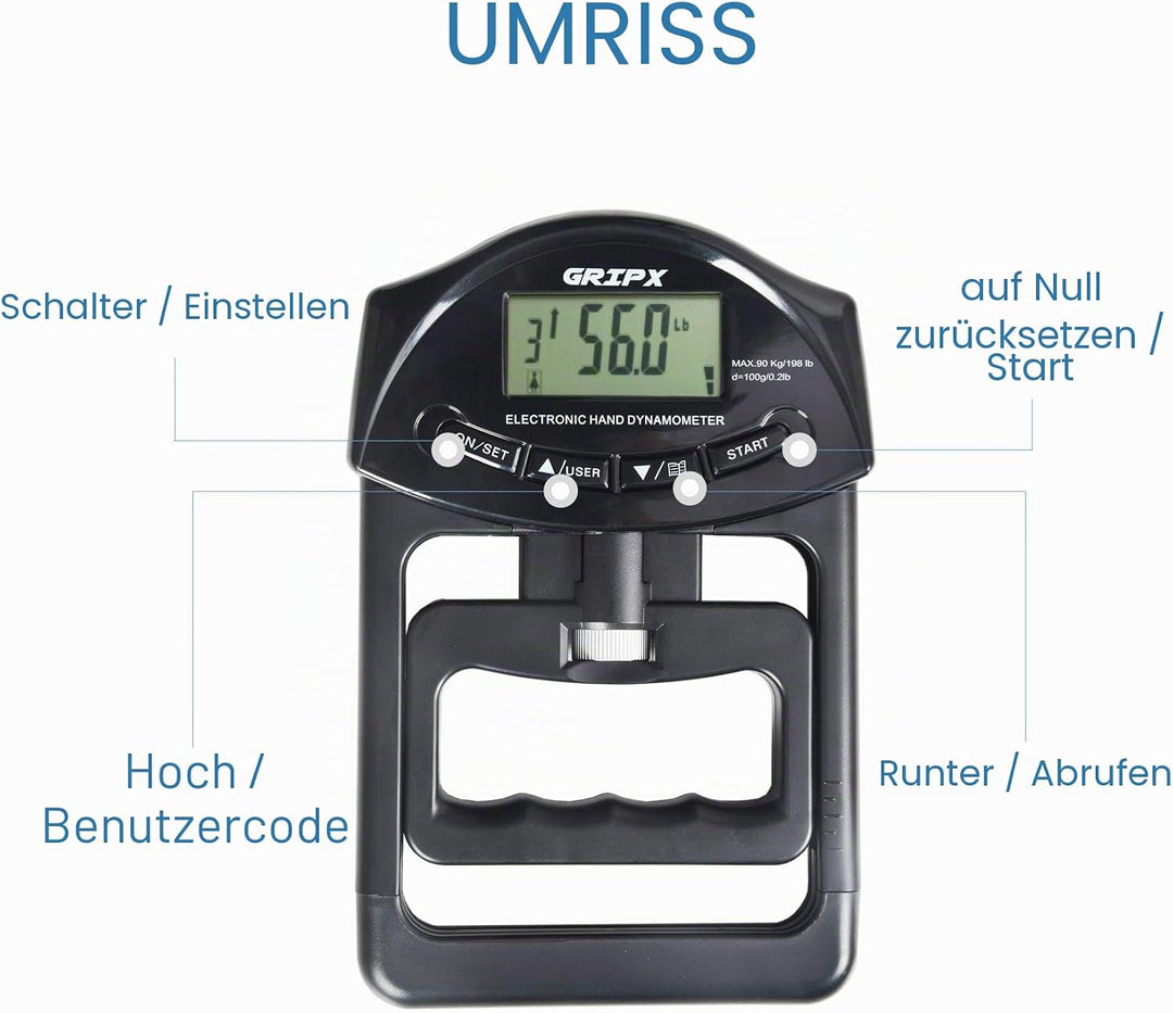 GRIPX Digitaler Handdynamometer Griffstärke-Messgerät Automatische Erfassung der elektronischen Grif