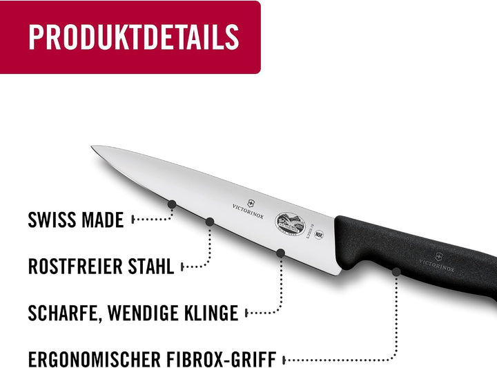 Victorinox Fibrox Kochmesser, Breites Universalmesser für Fleisch, Fisch, Gemüse und Kräuter, 19 cm,