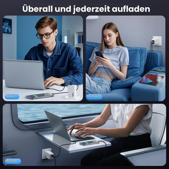 130W USB C Ladegerät, 3-Port GaN IV USB C Netzteil Laptop Ladegerät, 65W PD/PPS/QC Schnellladegerät