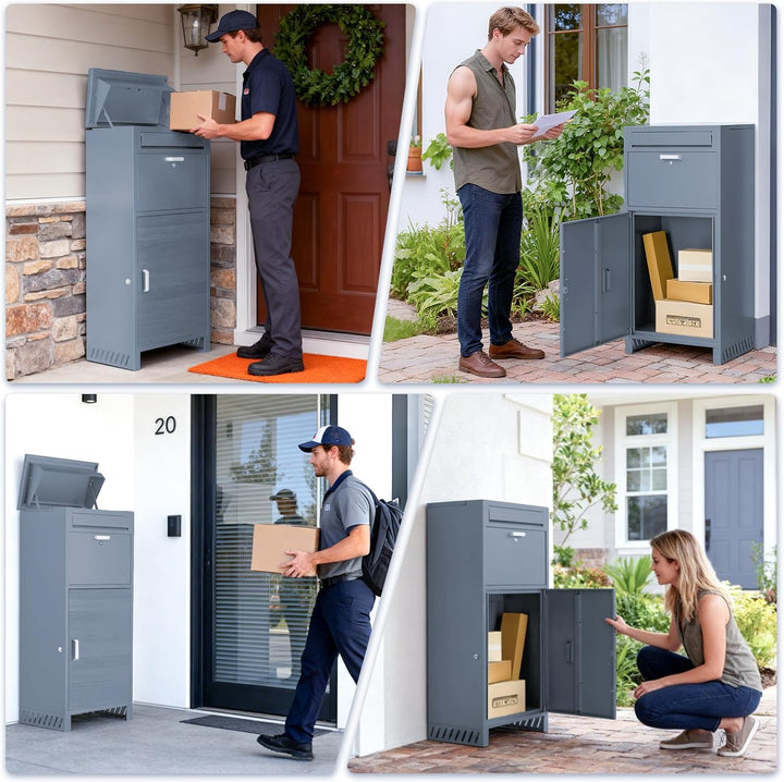 Stahl Briefkasten Paketbox für Aussen, Montagefrei Paketkasten mit 2 Schlüssel, Briefkasten Wasserdi