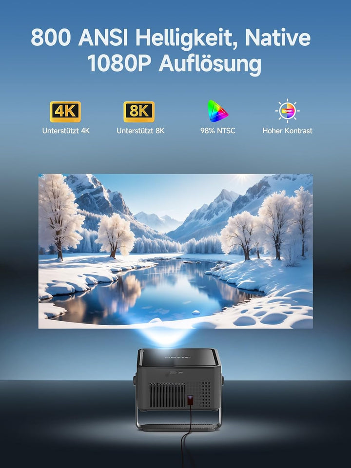 【Android 14 &amp; 800 ANSI】 Smart Beamer 4K Unterstützt 1080P Native Projektor Schwarz, Schwarz