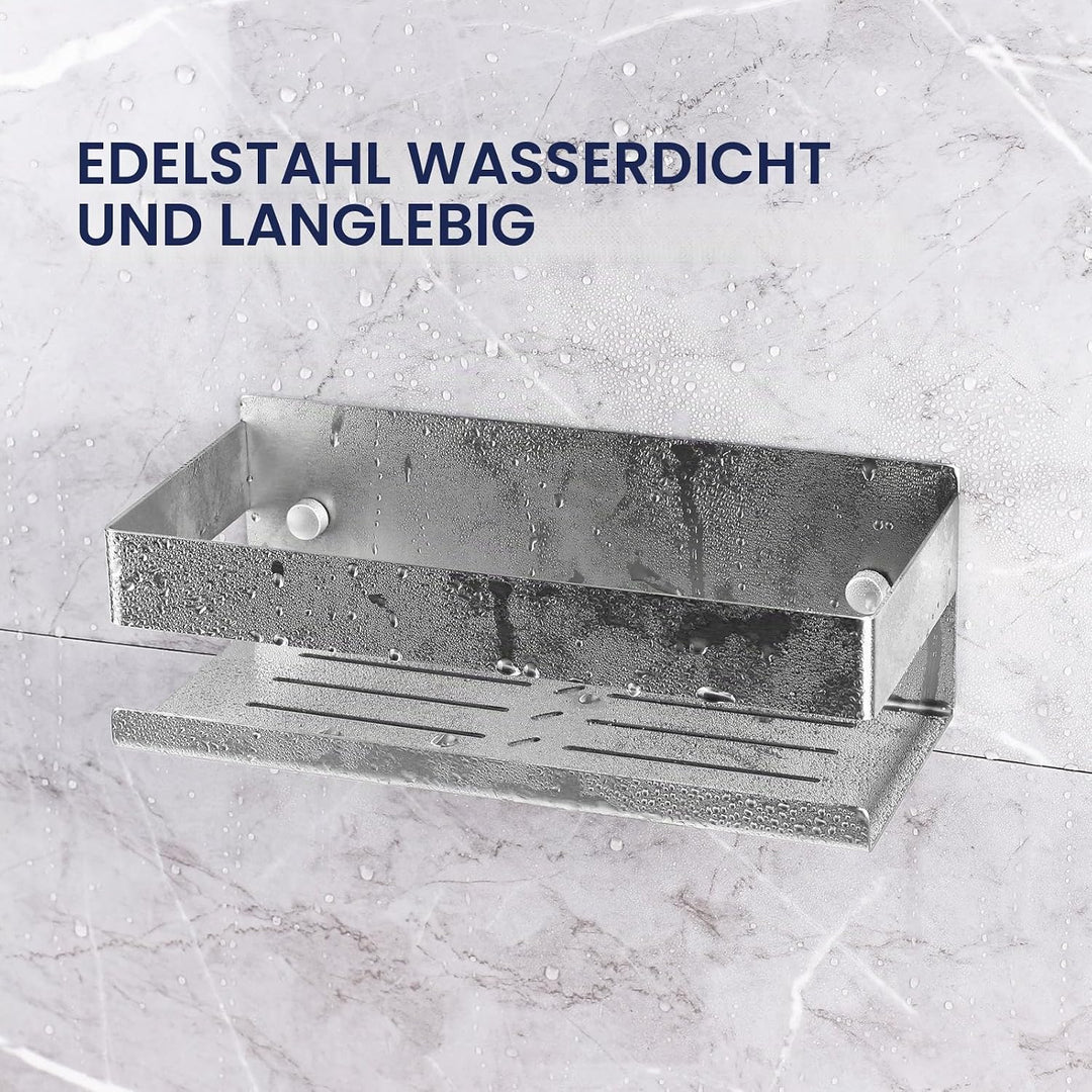Duschablage Ohne Bohren Duschregal Wand Edelstahl Badregal mit 2 Haken Duschkorb Selbstklebende Bad