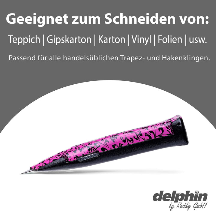 Delphin®-03 Teppichmesser, Design Edition, Feststehende Klinge, Profi Cuttermesser, Alu, Klingen und