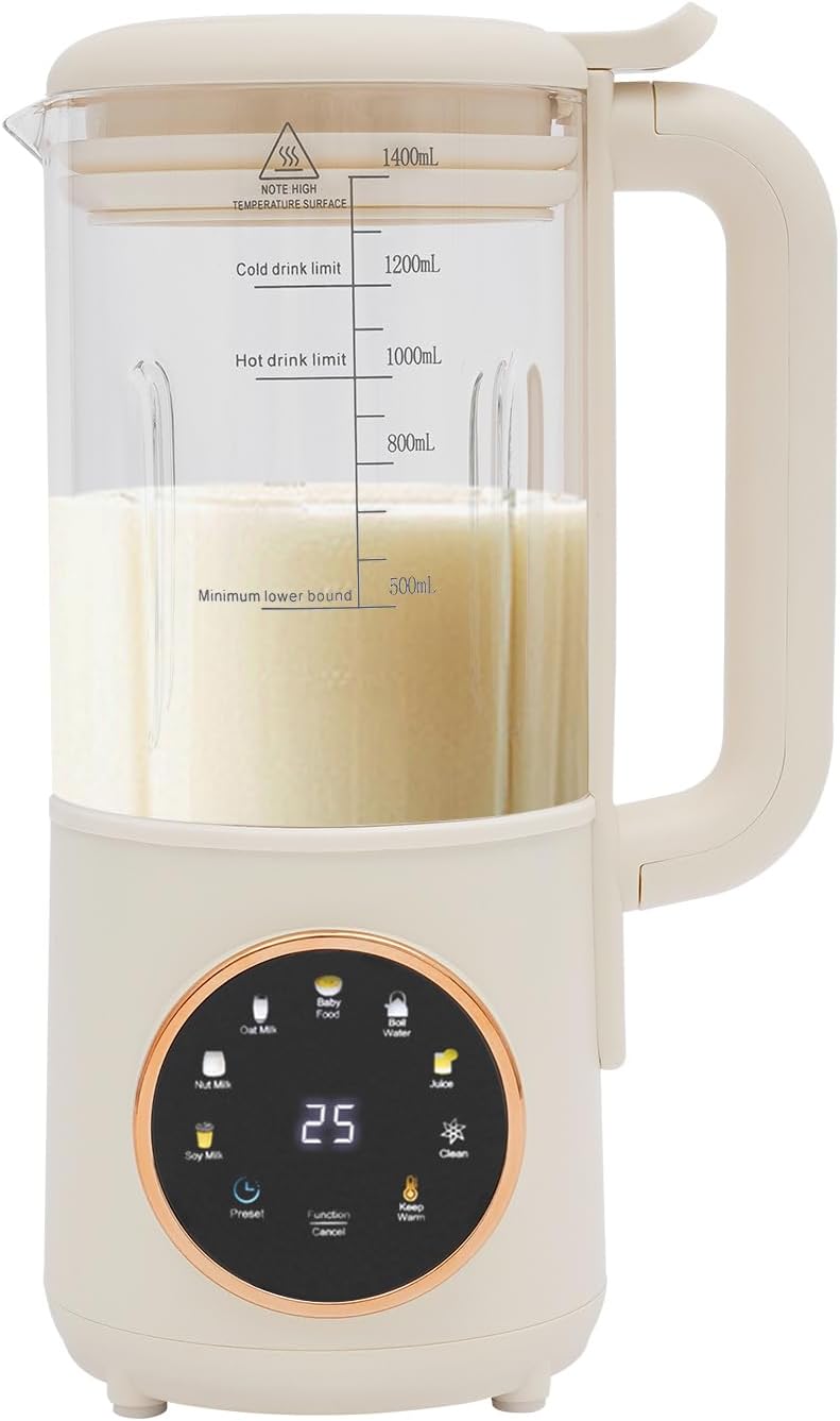 Nussmilchmaschine Pflanzenmilchbereiter, 1.4L Sojamilchmaschine mit Timer & Warmhaltefunktion, 6 Pro