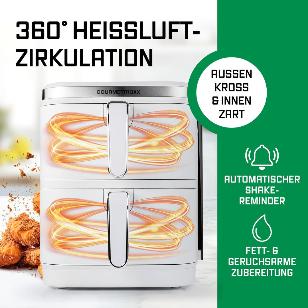 GOURMETmaxx FryUp Vertikale Doppelkammer Heissluftfritteuse | vertikaler Airfryer | klappbares Touch