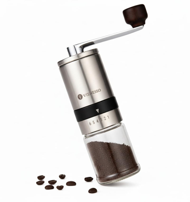 Kaffeemühle manuell aus Edelstahl - Handkaffeemühle mit Keramikmahlwerk & 6 Mahlstufen | kompakte Ka