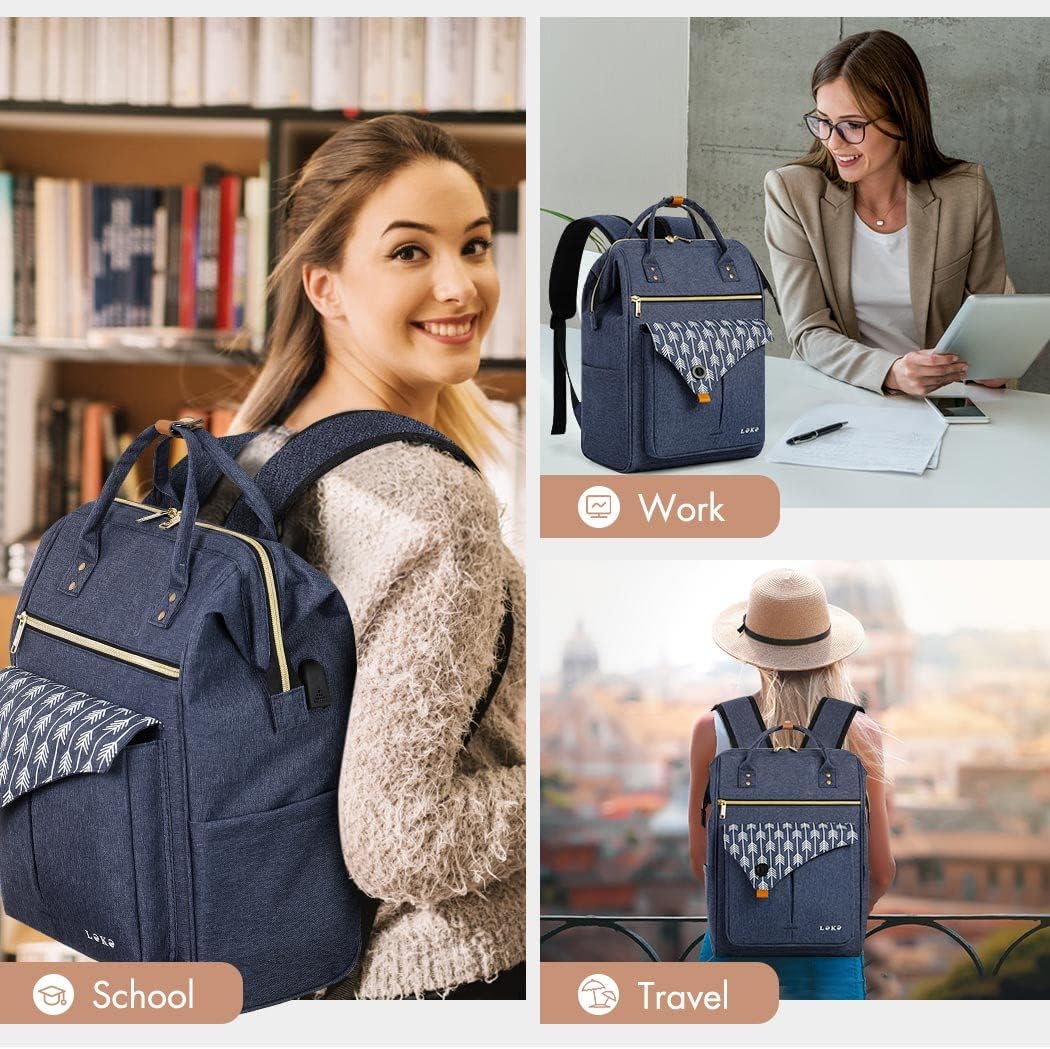 Lekesky Rucksack Damen Laptop Rucksack 15,6 Zoll Schulrucksack Daypack mit Anti Diebstahl Tasche für